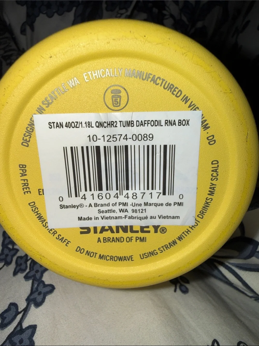 40oz. Stanley insulated cup, yellow, like new, used once